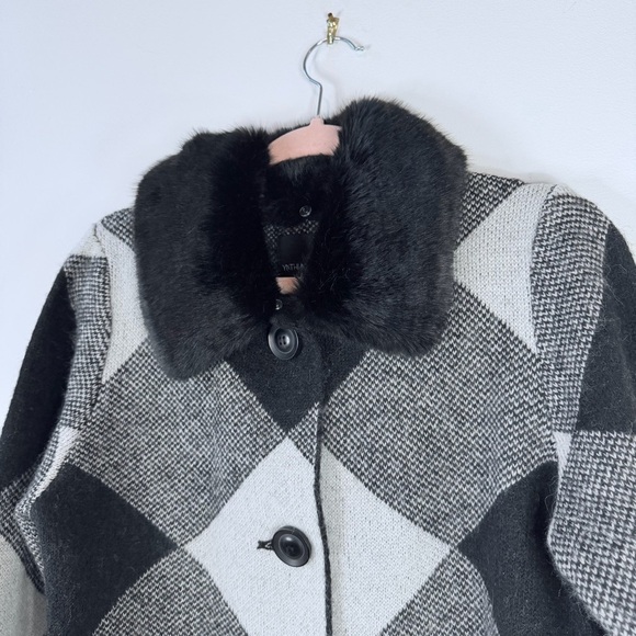 Cynthia Rowley Harlequin Faux Fur Collar Cardigan Size Large - Picture 3 of 8